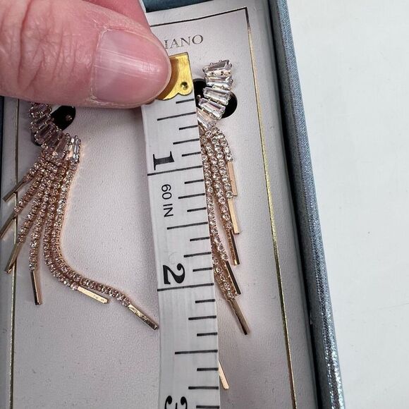 NWT Christian Siriano Waterfall Rhinestone Baguette Earrings Wedding Prom Fringe - Picture 4 of 6